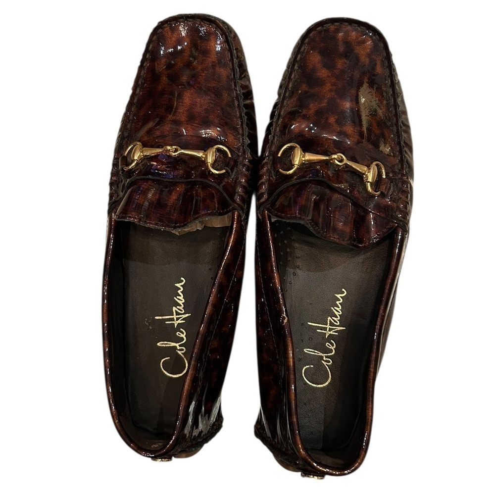Cole Haan Tortoiseshell Patent Leather Driving Loafers with Horse Bit Hardware - Picture 8 of 14